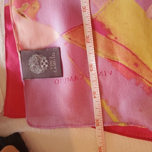 Vince Camuto 70"x17" Multicolored Bold Pink and Yellow 100% Silk Scarf - Picture 6 of 7